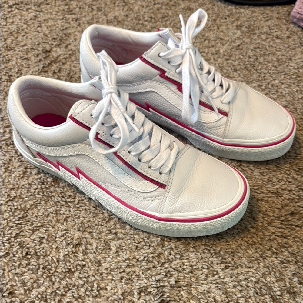 Vans White and Pink leather platform sneakers